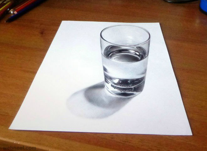 660x484 50 Beautiful 3d Drawings - Glass Pencil Sketch