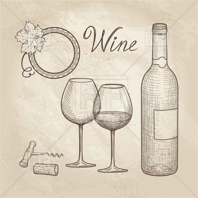 400x400 Wine Glass, Bottle, Grape Sketch Vector Image Vector Artwork Of - Glass Sketch