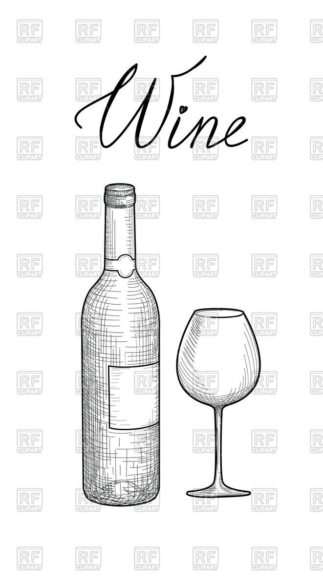 661x1200 Wine Glass And Wine Bottle Sketch Vector Image Vector Artwork Of - Glass Sketch
