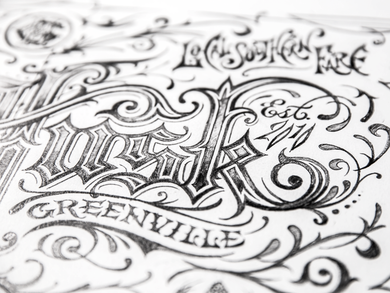 800x600 Husk Restaurant Ornamental Glass Window Sketch By Chad Patterson - Glass Window Sketch