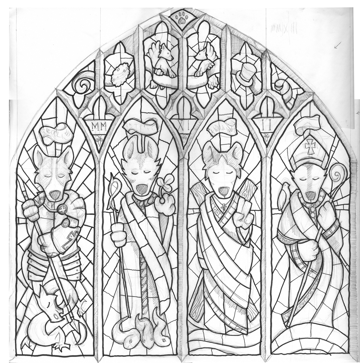 1200x1209 Confuzzled Stained Glass Window Stickers Sketch By Theodor - Glass Window Sketch