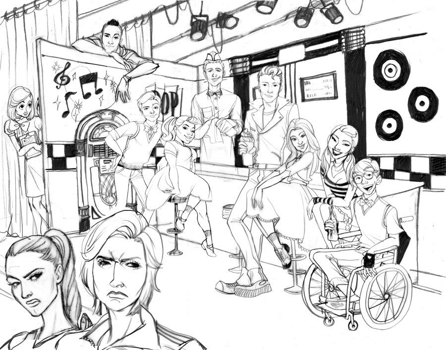 900x707 Pin By Karen Strike On Colouring Pictures Glee And - Glee Sketches