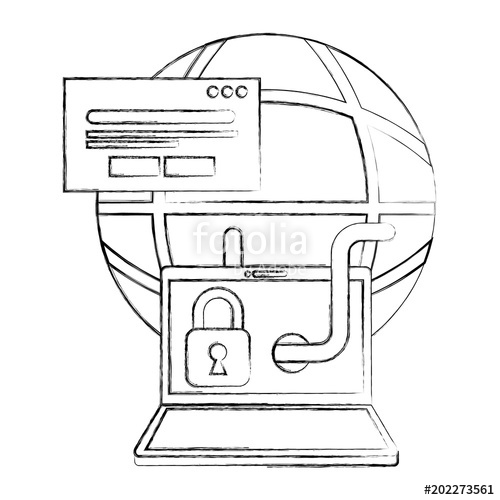 500x500 Cyber Security Global Laptop Worm Padlock Card Bank Vector - Global Sketch
