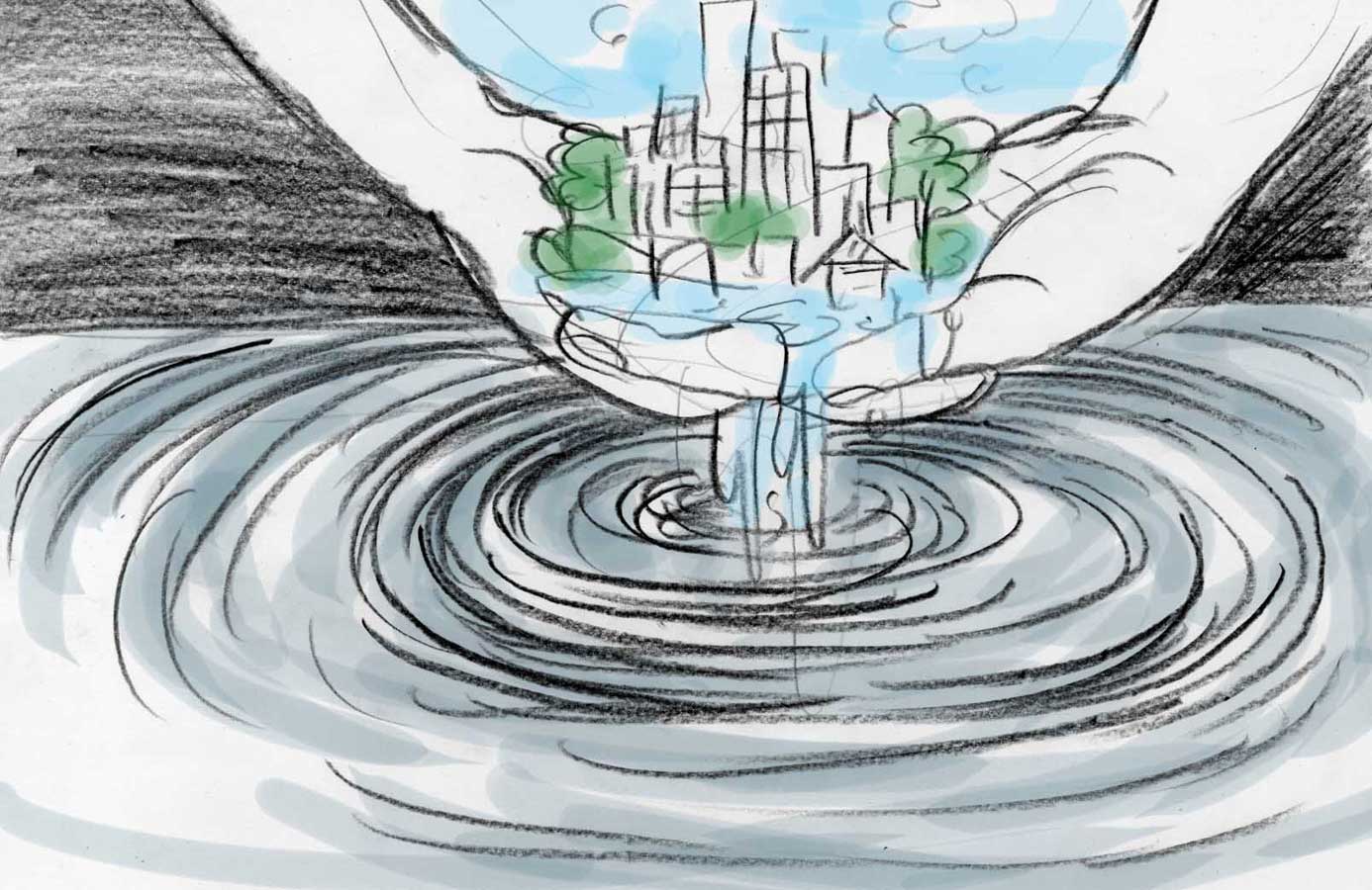 1386x900 Climate Change And The City - Global Warming Sketch