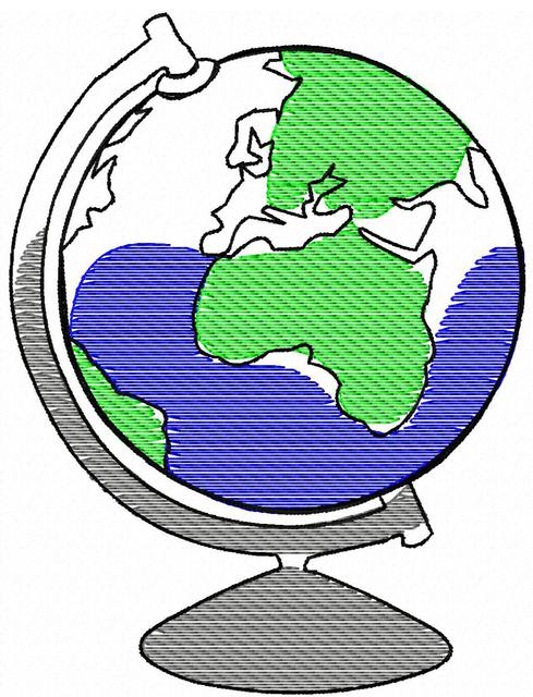 489x640 Globe Sketch Embroidery Design Jazzy Zebra Designs - Globe Sketch
