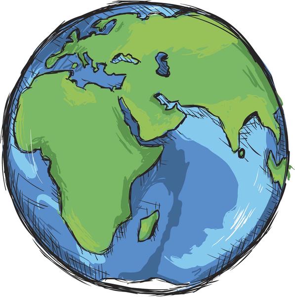 597x600 Pretty Earth Globe Pen Sketch Cartoon Icon Vinyl Decal Sticker - Globe Sketch