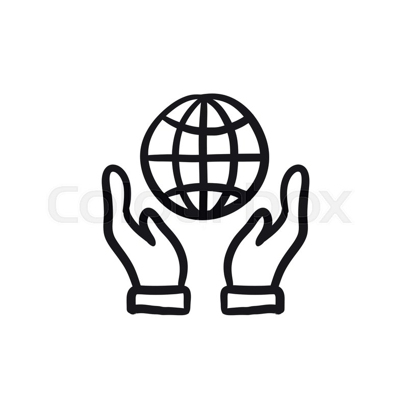 800x800 Two Hands Holding Globe Vector Sketch Icon Isolated On Background - Globe Sketch