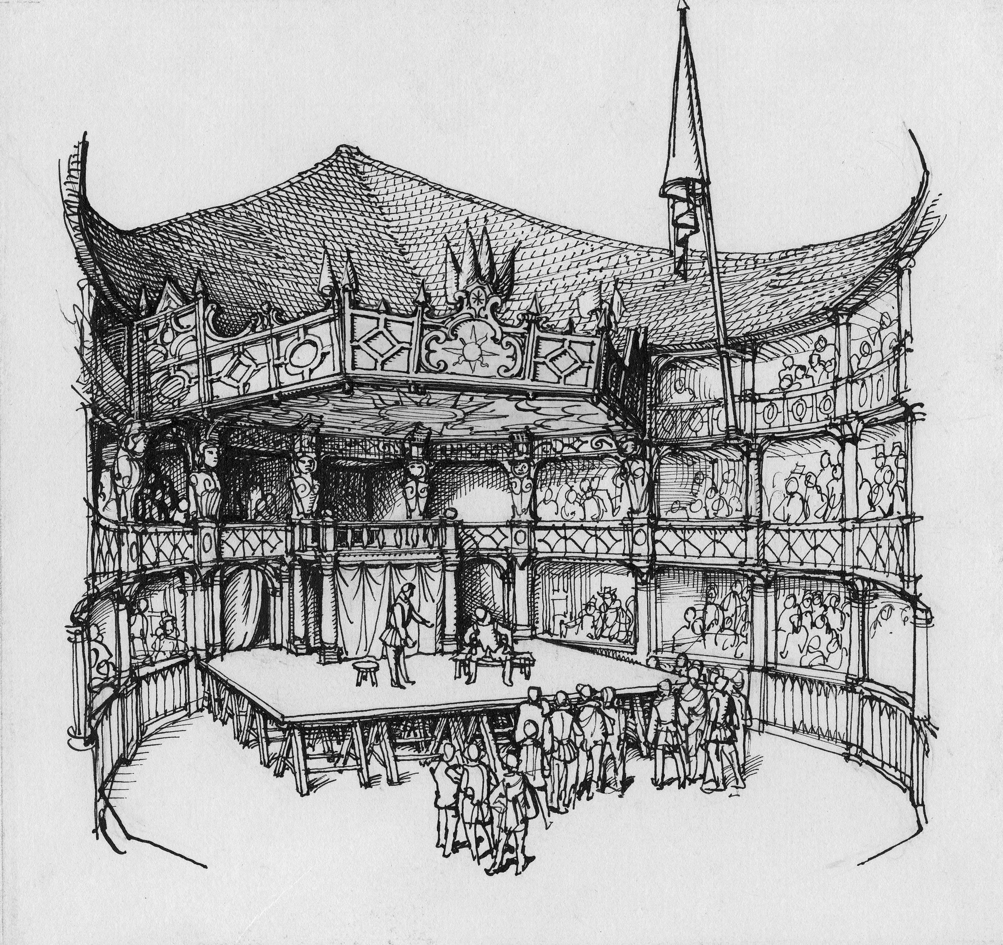 Театр Глобус Шекспира гравюра