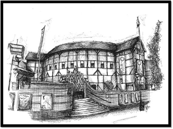 570x426 The Globe Theatre Sketch Print Etsy - Globe Theatre Sketch
