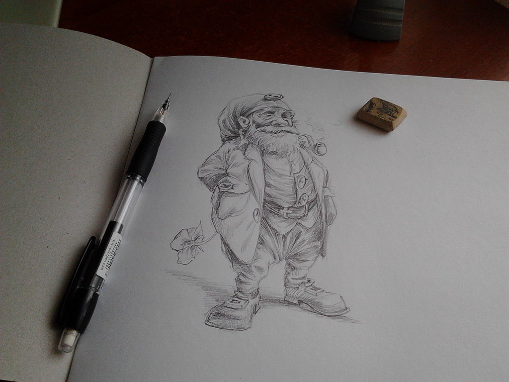 1024x768 Gnome Sketch By Solopena - Gnome Sketch