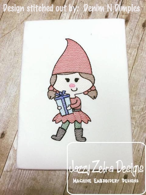 480x640 Gnome Girl Sketch Embroidery Design - Gnome Sketch