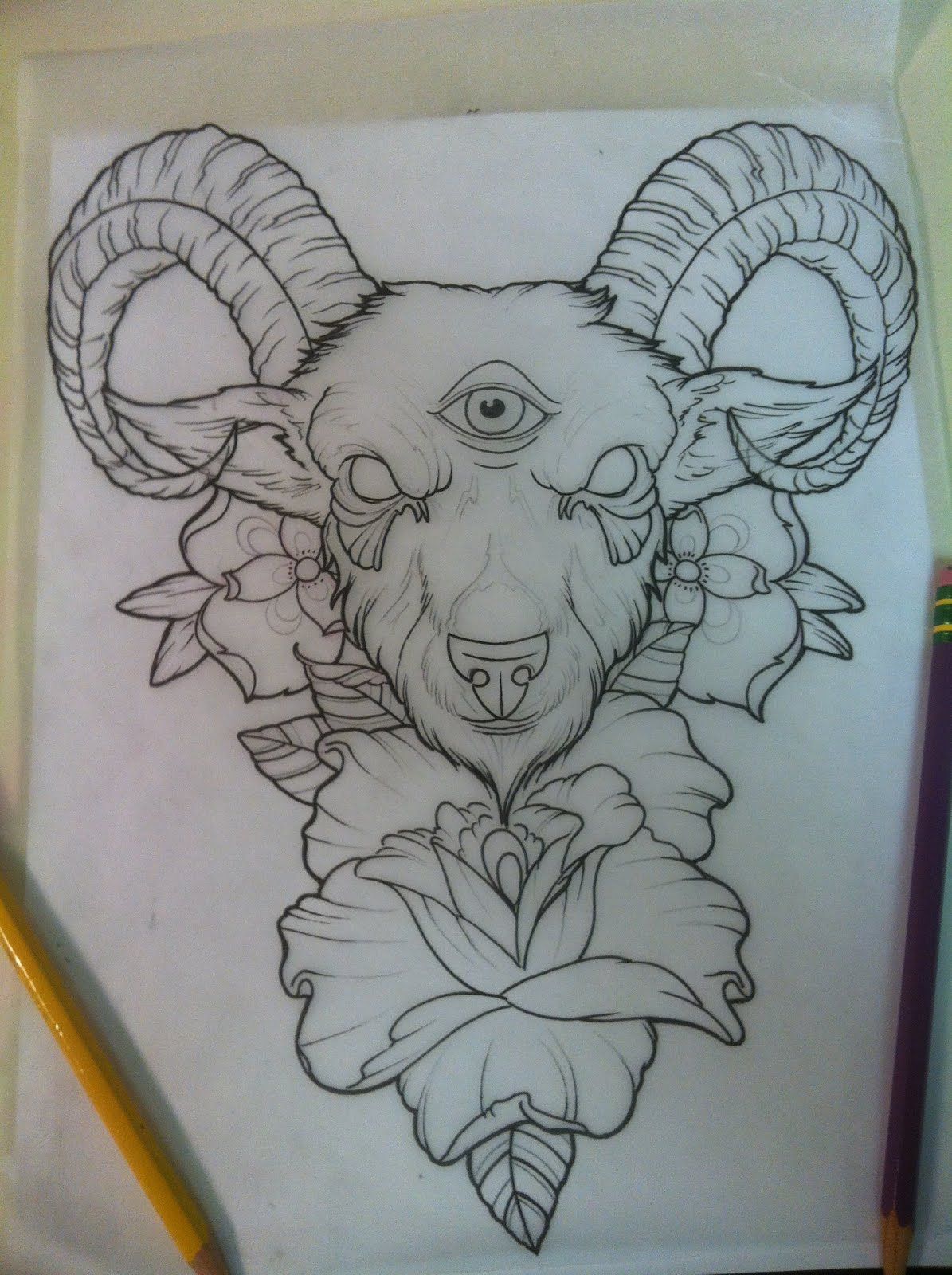 1195x1600 Goat Head Tattoo Designs - Goat Head Sketch