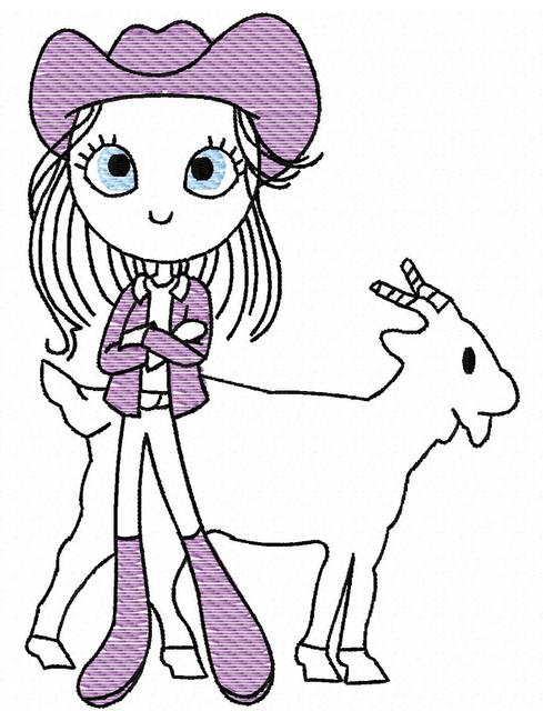 489x640 Swirly Girl With Goat Sketch Embroidery Design - Goat Sketch