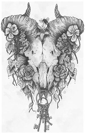 300x469 Demon Goat Skull Tattoo Design - Goat Skull Sketch