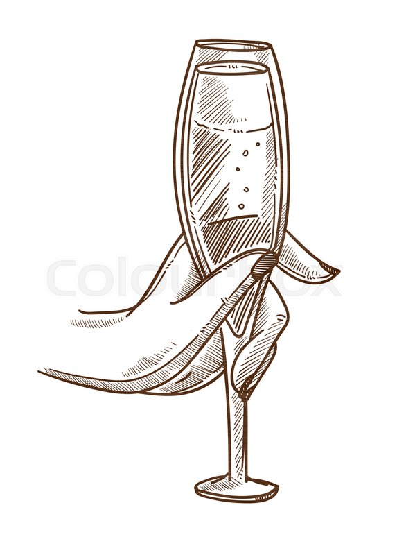 573x800 Elegant Glass Full Of Champagne In Female Hand. Tender Womans Palm - Goblet Sketch