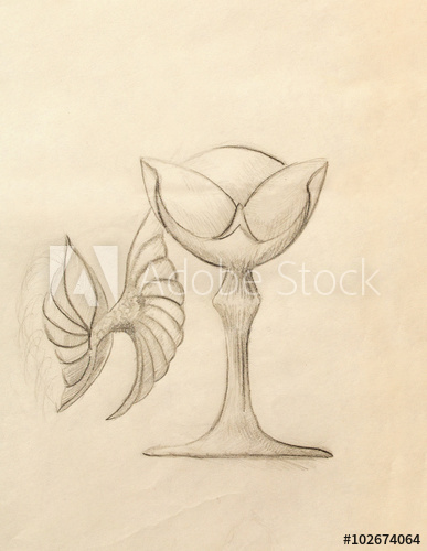 387x500 Drawing Vintage Goblet, Draw On Old Paper. - Goblet Sketch