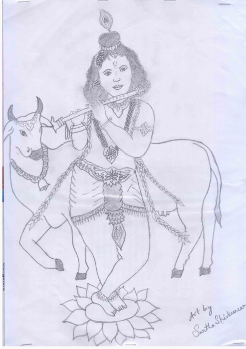 493x700 Pencil Sketch Of God Krishna - God Sketch