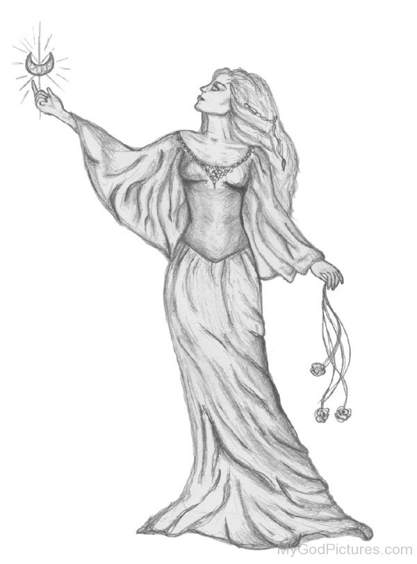 600x810 Pencil Sketch Of Goddess Ishtary - Goddess Sketch