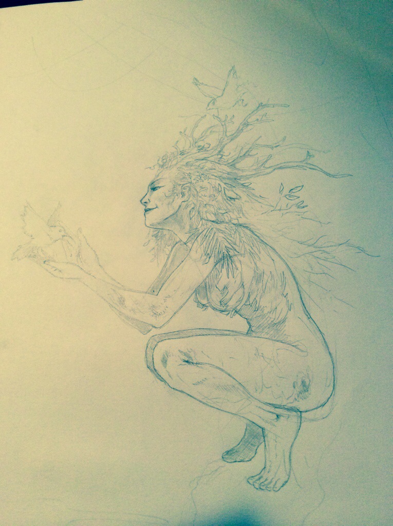 765x1024 Forest Goddess Sketch Scott B Henderson - Goddess Sketch