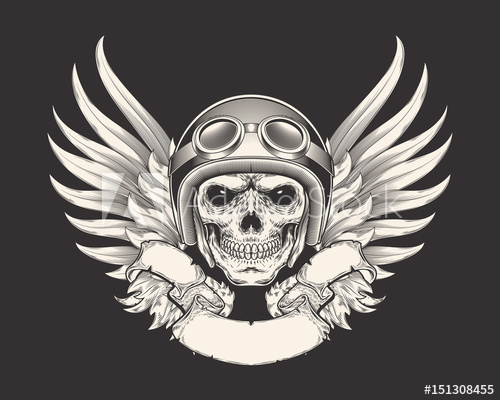 500x400 Vector Illustration Of A Skull Racer In A Helmet And Goggles - Goggles Sketch