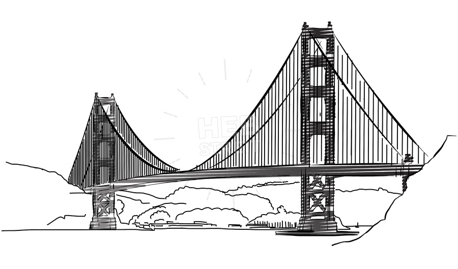 900x529 Golden Gate Bridge, San Francisco, Outline Sketch Hebstreits - Golden Gate Bridge Sketch