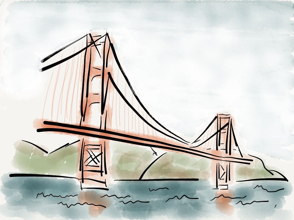 1024x768 Golden Gate Bridge Watercolor Sketchs Drawings - Golden Gate Bridge Sketch