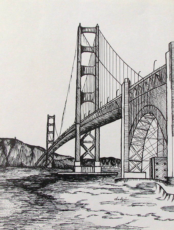681x900 Golden Gate Bridge Drawing By Carol Nistle - Golden Gate Bridge Sketch