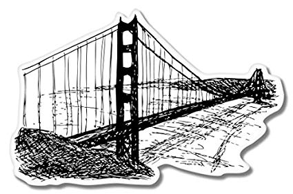 425x281 Golden Gate Bridge Sketch Vinyl Sticker - Golden Gate Bridge Sketch
