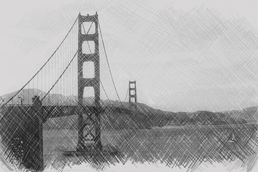 900x600 Golden Gate Sketch Photograph By Sean Gillespie - Golden Gate Bridge Sketch