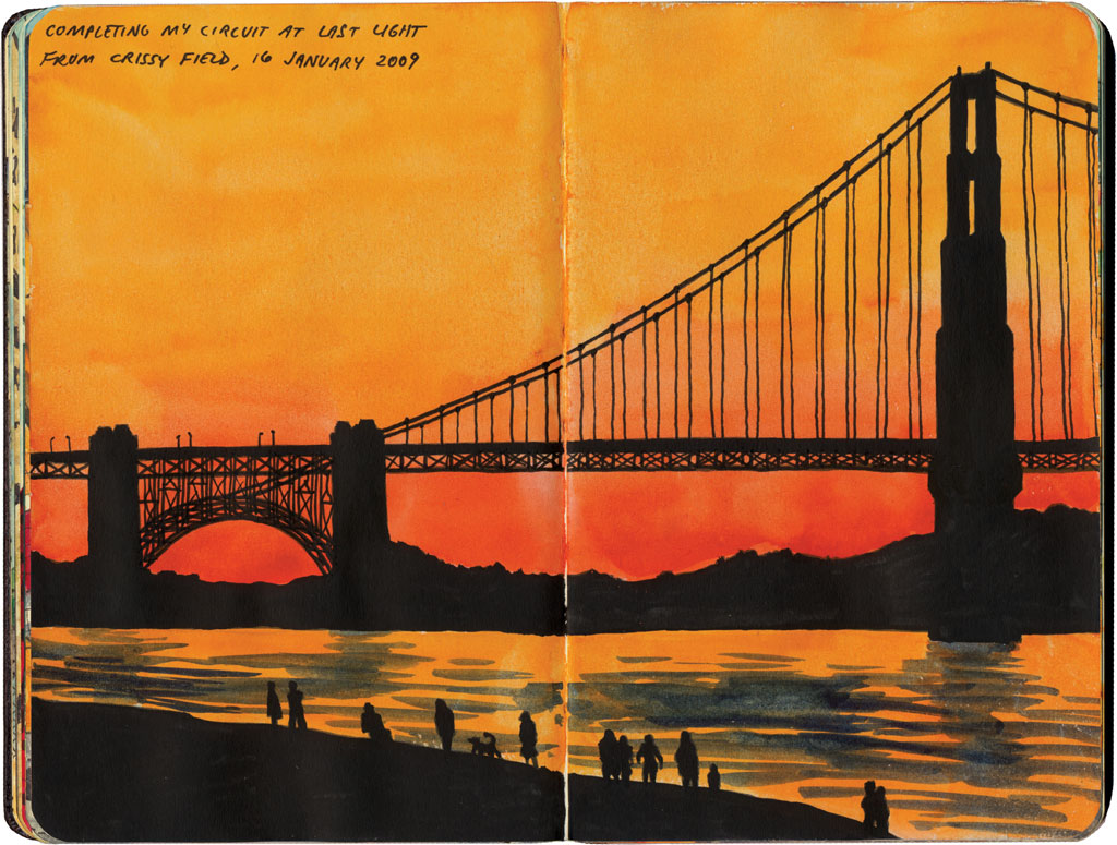 1024x775 Golden Gatekeeper Drawn The Road Again - Golden Gate Bridge Sketch