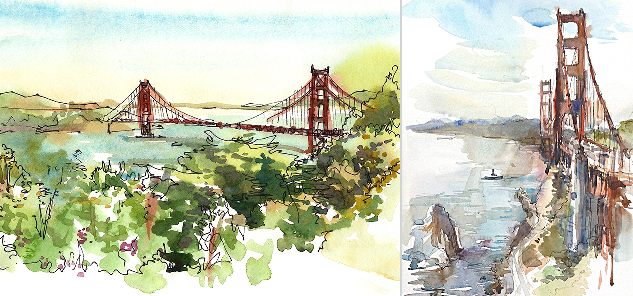 1266x592 Happy 79th Birthday, Golden Gate Bridge! Sketch Away Travels - Golden Gate Bridge Sketch