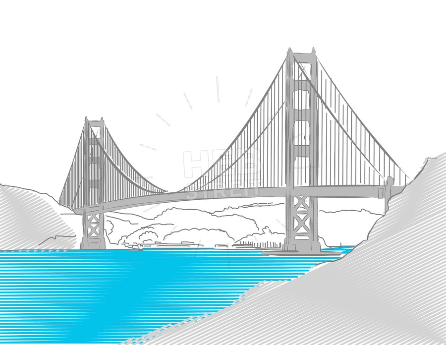 900x696 Golden Gate Bridge, San Francisco, Colored Sketch Hebstreits - Golden Gate Bridge Sketch