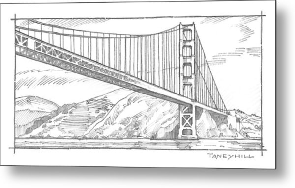 600x384 Golden Gate Bridge Sketch Mixed Media By Tom Taneyhill - Golden Gate Sketch