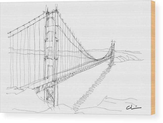 643x485 Golden Gate Sketch Wood Print By Calvin Durham - Golden Gate Sketch