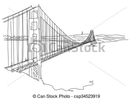 450x337 Hand Drawn Golden Gate, San Francisco. Vector Scribble. Hand Drawn - Golden Gate Sketch