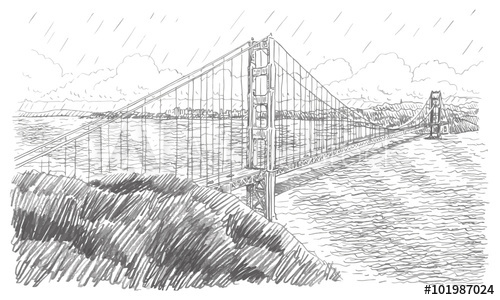 500x300 Golden Gate Bridge, San Francisco, California, Usa. Vector - Golden Gate Sketch