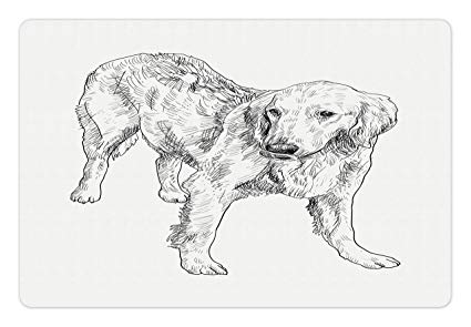 425x295 Ambesonne Golden Retriever Pet Mat For Food And Water - Golden Retriever Puppy Sketch