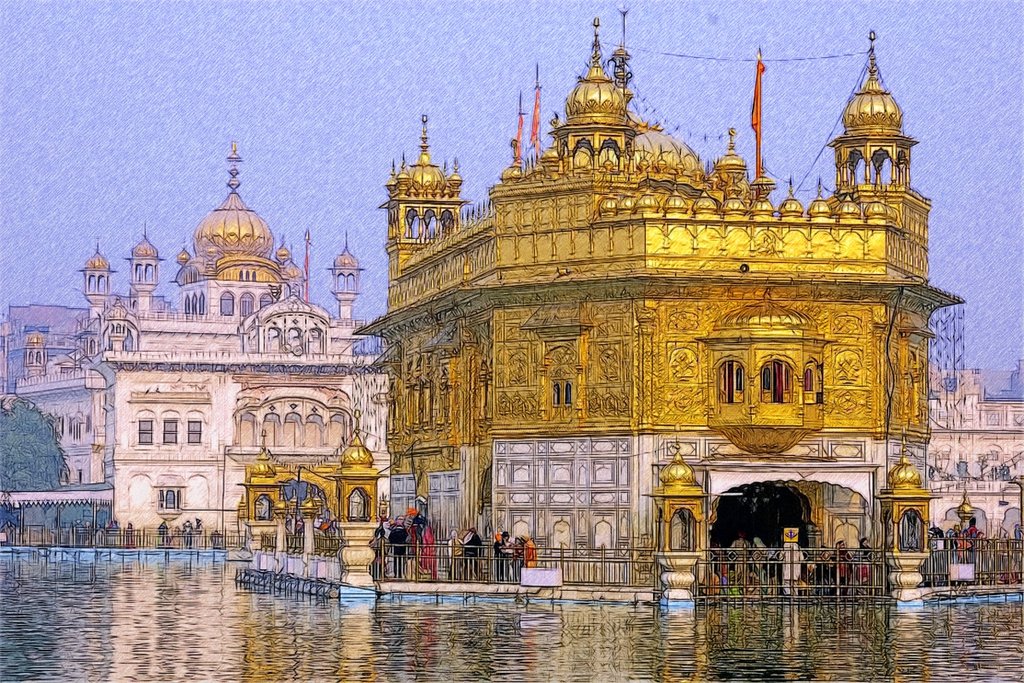 1024x683 Golden Temple(Sketch) By T Douglas Painting - Golden Temple Sketch