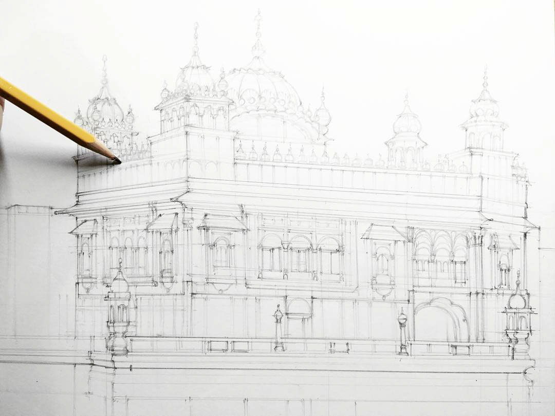 1080x810 Architectural Drawings - Golden Temple Sketch