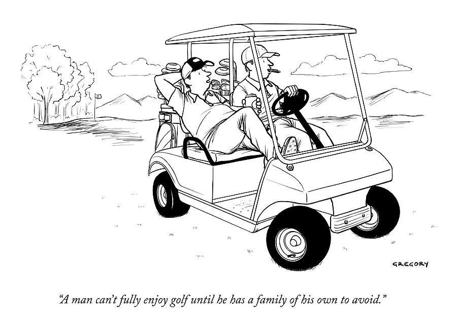 900x638 Two Men Ride In A Golf Cart Drawing By Alex Gregory - Golf Cart Sketch