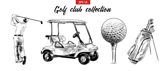 559x240 Vector Engraved Style Illustration For Posters, Decoration And - Golf Cart Sketch