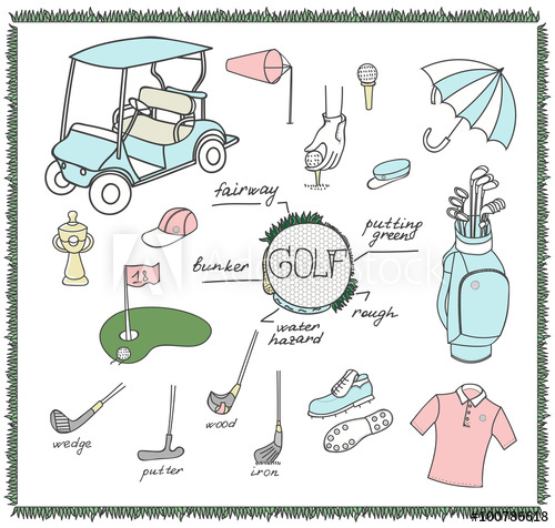 500x476 Collection Of Various Stylized Hand Drawn Golf Icons, Golf - Golf Cart Sketch