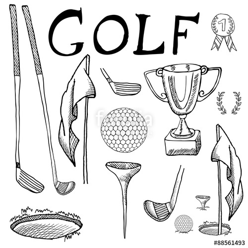 500x500 Golf Sport Hand Drawn Sketch Set Vector Illustration With Golf - Golf Club Sketch