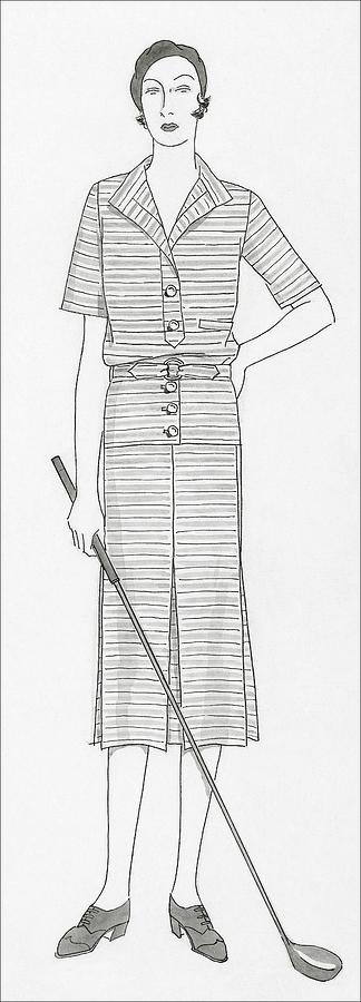324x900 Sketch Of A Woman Holding Golf Club Digital Art By Polly Tigue Francis - Golf Club Sketch