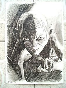 225x300 A4 Charcoal Sketch Drawing Lord Of The Rings Hobbit Gollum Ebay - Gollum Sketch