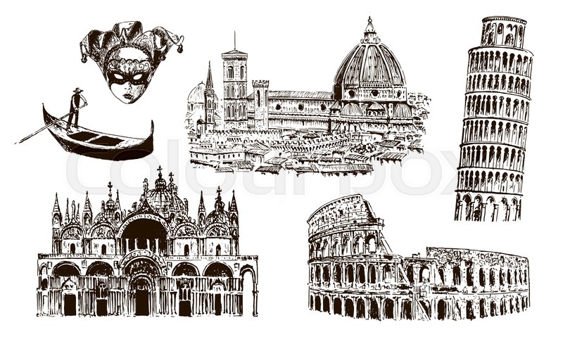 800x479 Italian Architectural Symbols Coliseum, Duomo Santa Maria Del - Gondola Sketch