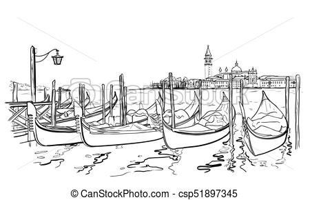 450x290 San Giorgio Maggiore Church And Lido Island Sketch. Vector - Gondola Sketch