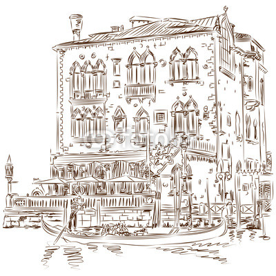 400x400 Venice Grand Canal Ancient Building Amp Gondola Vector Sketch - Gondola Sketch