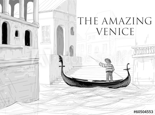 500x372 Venice Canals, Gondola Sketch - Gondola Sketch