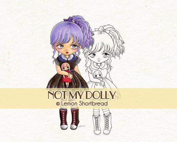 570x459 Digital Stamp Goth Girl With Doll Halloween Digi Download Etsy - Goth Girl Sketch